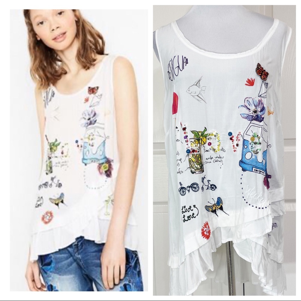 Desigual white Ruffle tank
